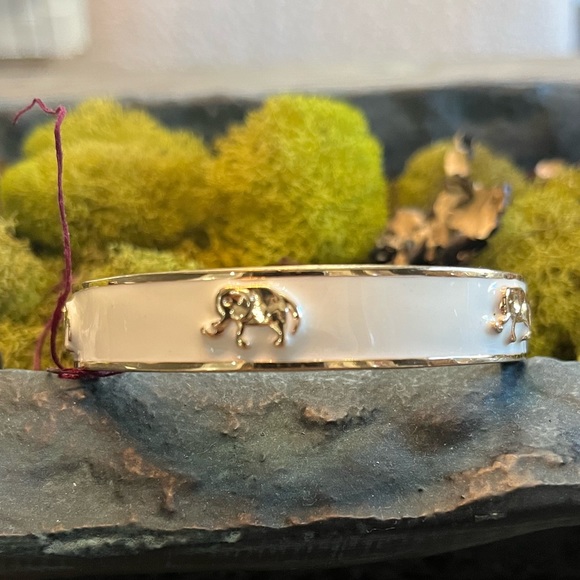 Amrita Singh Gold and White Enamel Hinged Bangle - Picture 3 of 10